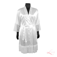White Silk Robe with Lace on Cuffs and Hem