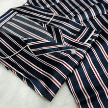 satin pajama sets with white navy red stripes