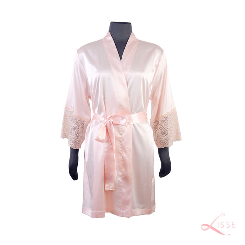 Blush Classic Robe with Lace Trim
