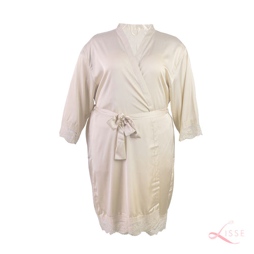 Champagne Classic Robe with Lace Trim (Plus Size)