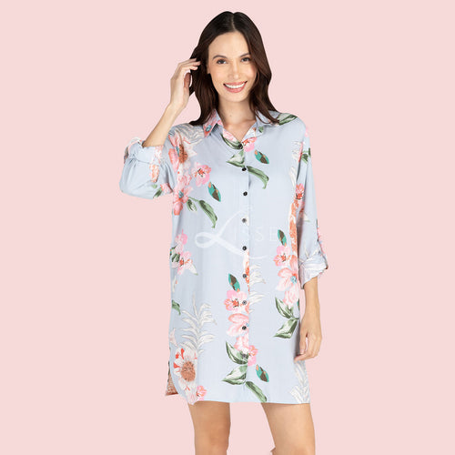 Cotton Floral Sleep Shirt Dress (3 colors)