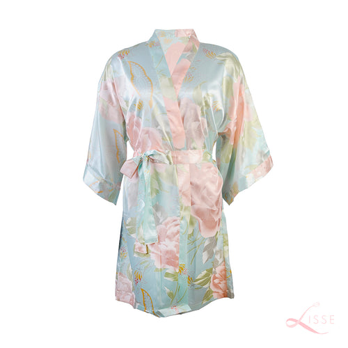 Sky Kimono with Light Floral Print