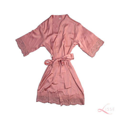 Old Rose Classic Robe with Lace Trim (Kids)