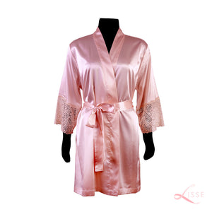 Old Rose Classic Robe with Lace Trim