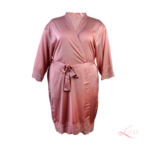 Old Rose Classic Robe with Lace Trim (Plus Size)