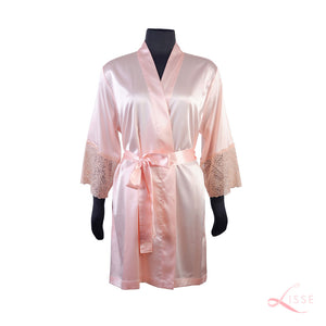 Peach Classic Robe with Lace Trim