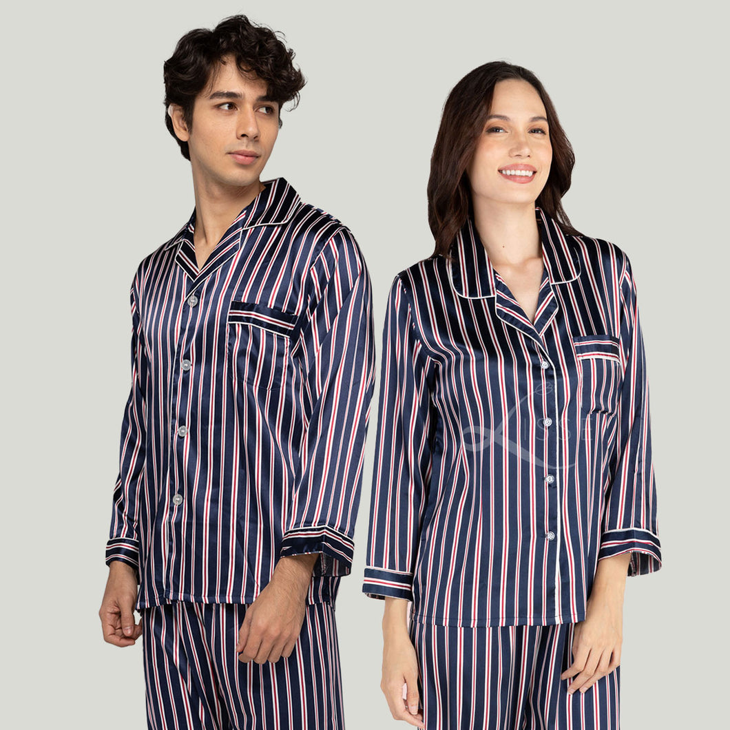 White Red Navy Stripes Long Pajama Set (His or Hers)